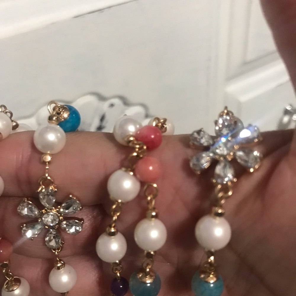 Necklace long chain pearl necklace blue agate rose quartz leaf